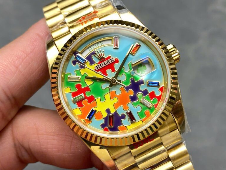 Rolex Day-Date 128238 36mm Yellow Gold (Super Clone) Puzzle Emoji Jigsaw Motif Dial – Super Copy 3255