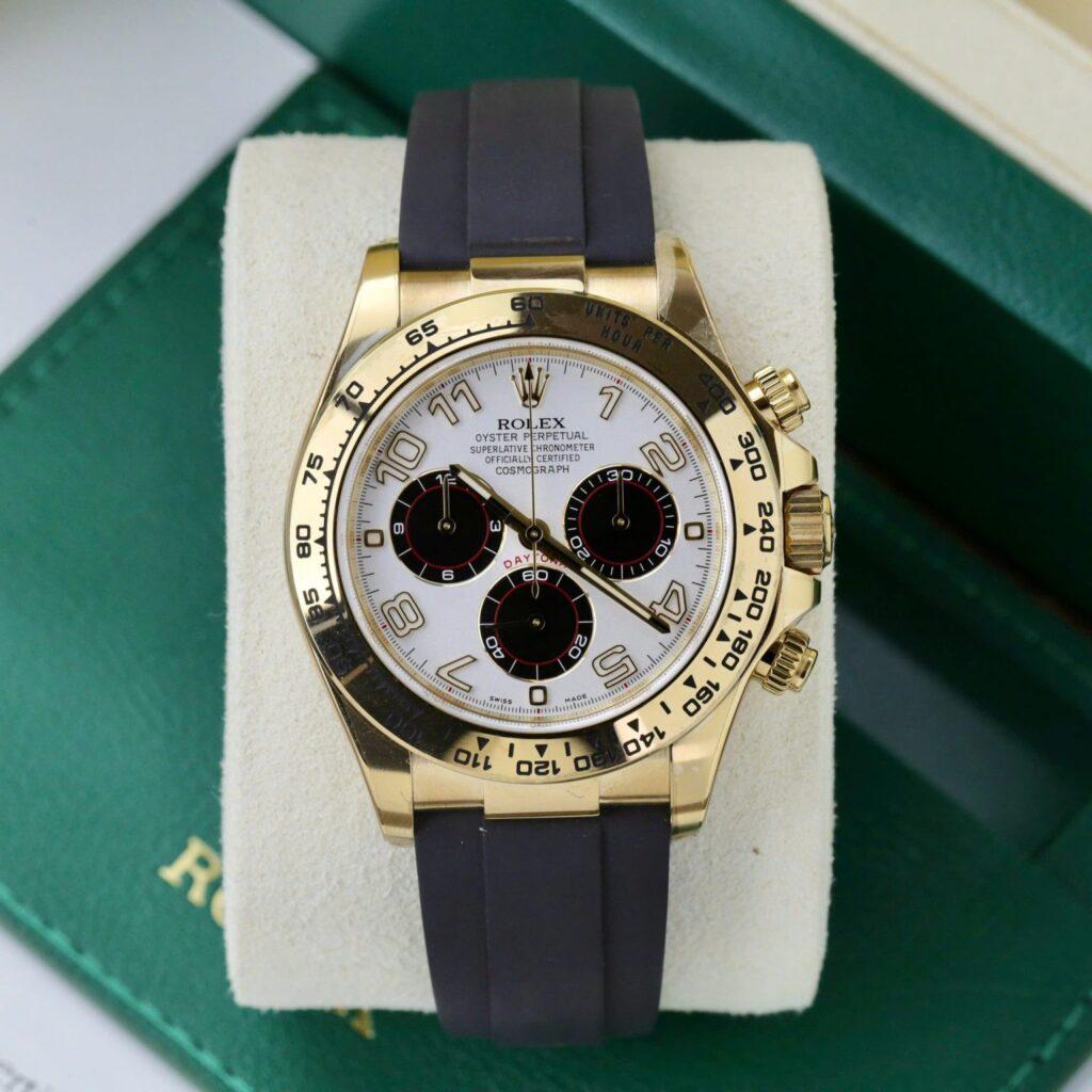 Rolex Daytona 116519 40mm 18K Gold Wrapped (Clean Factory Super Clone) White Dial on Black Oysterflex-style Rubber Strap – Super Copy Calibre 4130