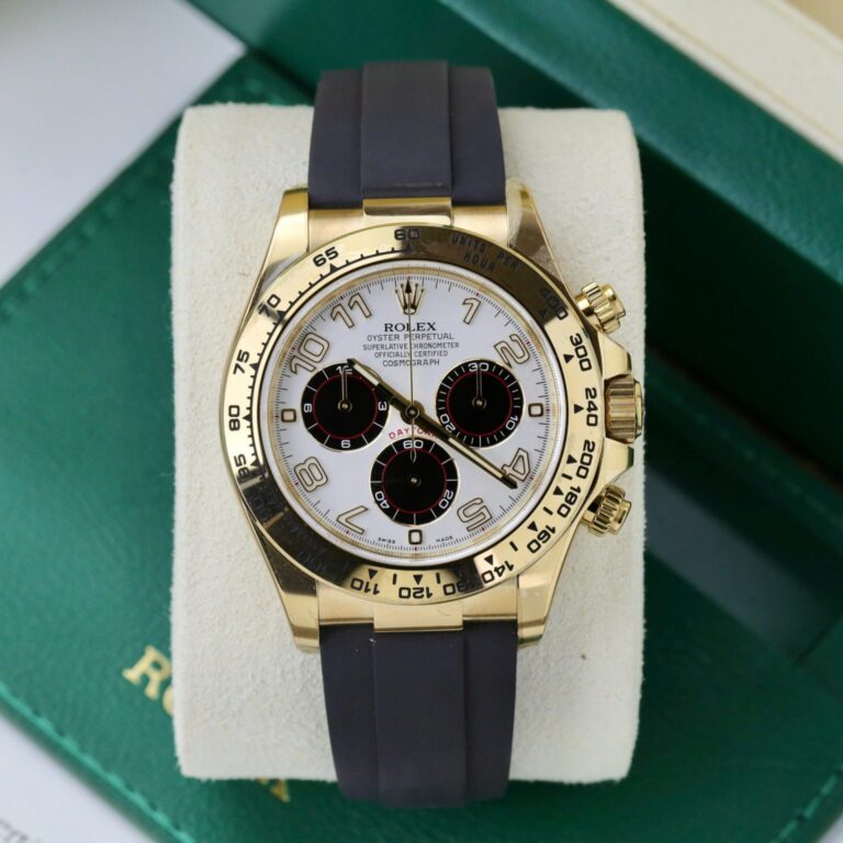 Rolex Daytona 116519 40mm 18K Gold Wrapped (Clean Factory Super Clone) White Dial on Black Oysterflex-style Rubber Strap – Super Copy Calibre 4130