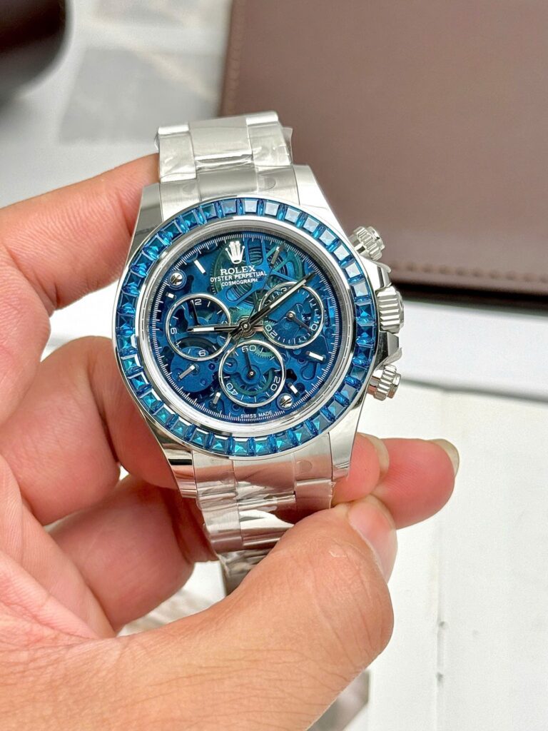 Rolex Daytona Arolla Challenge 40mm SS (Super Clone) Blue Skeleton Dial on Blue Oysterflex Strap – Super Copy Calibre 4130