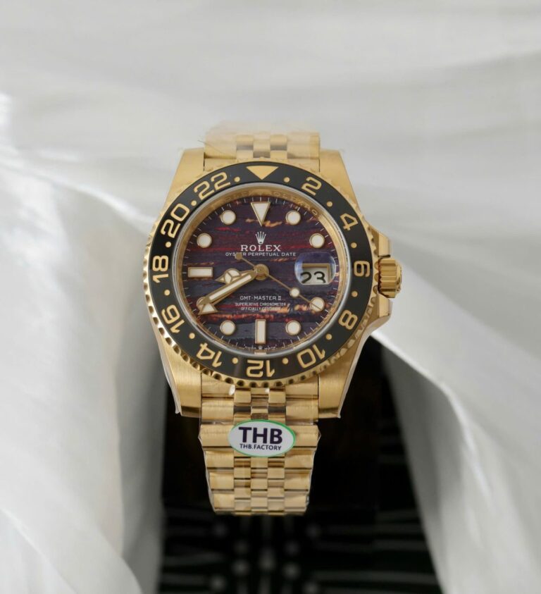 Rolex GMT-Master II 126718GRNR 40mm Yellow Gold-tone Stainless Steel (THB Factory Super Clone) Tiger Eye Stone Dial – Super Copy 3285